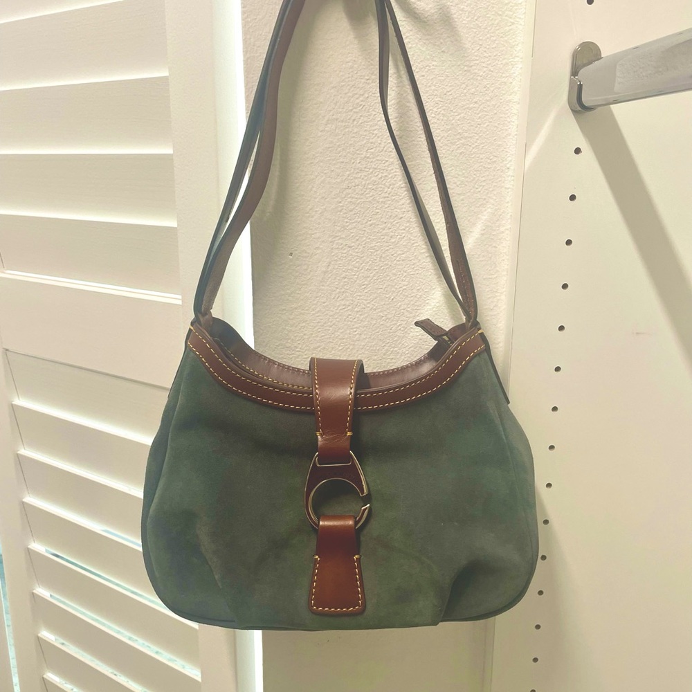 Dooney & Bourke Grey Suede Small Shoulder Bag with Brown Accent Leather